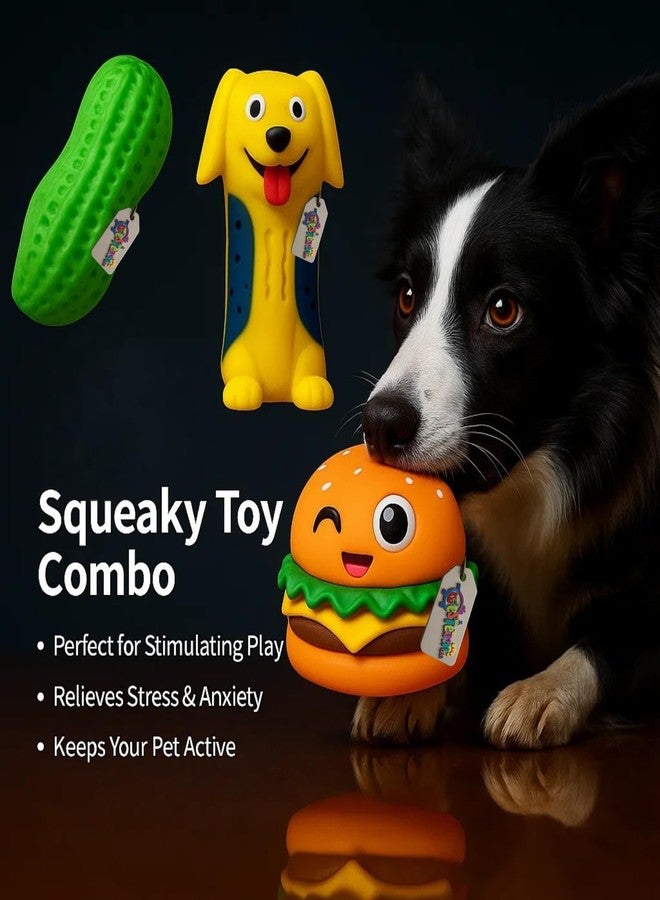 Western Era Wink Face Burger Squeaky Pet Toy Combo | Groundnut Textured Chew Toy | Cartoon Dog Face Squeaky Toy for Puppy & Dog | Durable Rubber for Teething, Chewing & Fun | Indoor Interactive - Image 5